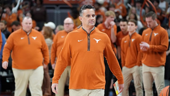 Jan 17, 2026; Austin, Texas, USA; Texas Longhorns head coach Sean Miller enters the court before the game against the Texas A&M Aggies at Moody Center. Mandatory Credit: Dustin Safranek-Imagn Images