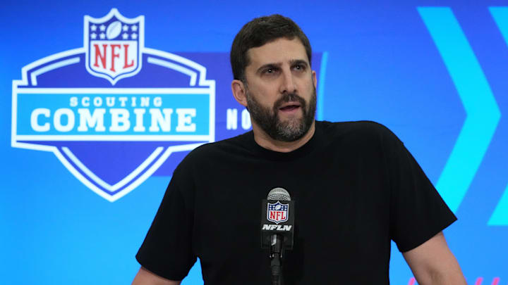 Feb 27, 2024; Indianapolis, IN, USA;Philadelphia Eagles head coach Nick Sirianni speaks during a press conference during the NFL Scouting Combine at Indiana Convention Center. Mandatory Credit: Kirby Lee-USA TODAY Sports