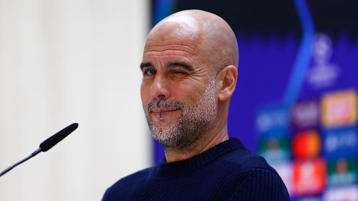 Pep Guardiola Press Conference For Manchester City - UEFA Champions League