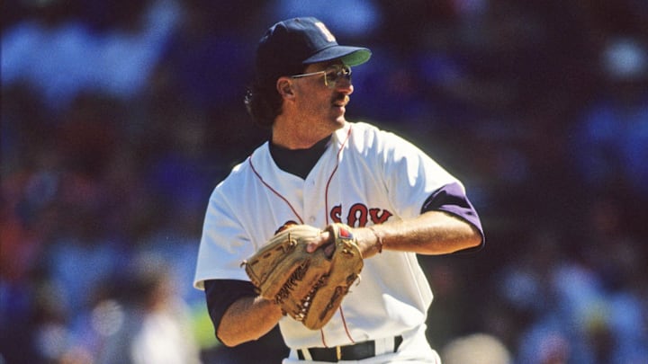 Apr 15, 1991; Boston, MA, USA; FILE PHOTO; Boston Red Sox pitcher Greg Harris in action against the Cleveland Indians at Fenway Park.