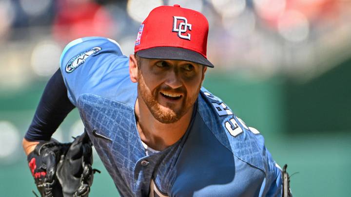 Jul 25, 2026; Washington, District of Columbia, USA; Washington Nationals pitcher Foster Griffin (22) throws to the Arizona Diamondbacks during the first inning at Nationals Park. Mandatory Credit: Brad Mills-Imagn Images Jul 25, 2026; Washington, District of Columbia, USA; Washington Nationals pitcher Foster Griffin (22) throws to the Arizona Diamondbacks during the first inning at Nationals Park. Mandatory Credit: Brad Mills-Imagn Images