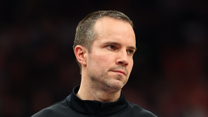 Jan 29, 2026; Phoenix, Arizona, USA; Phoenix Suns head coach Jordan Ott against the Detroit Pistons at Mortgage Matchup Center. Mandatory Credit: Mark J. Rebilas-Imagn Images
