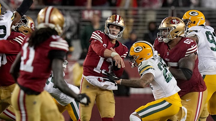 San Francisco 49ers quarterback Brock Purdy is out for Sunday's game against the Green Bay Packers.