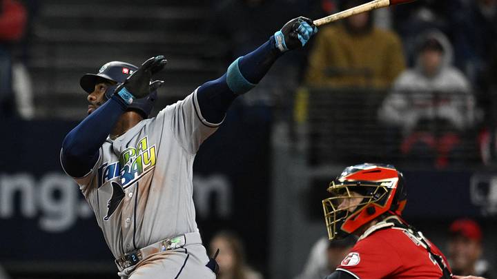 Oct 17, 2026; Cleveland, Ohio, USA; Tampa Bay Rays designated hitter Yandy Diaz (2) hits a two-run home run against the Cleveland Guardians during the ninth inning in game four of the ALCS for the 2026 MLB Playoffs at Progressive Field. Mandatory Credit: Ken Blaze-Imagn Images Oct 17, 2026; Cleveland, Ohio, USA; Tampa Bay Rays designated hitter Yandy Diaz (2) hits a two-run home run against the Cleveland Guardians during the ninth inning in game four of the ALCS for the 2026 MLB Playoffs at Progressive Field. Mandatory Credit: Ken Blaze-Imagn Images
