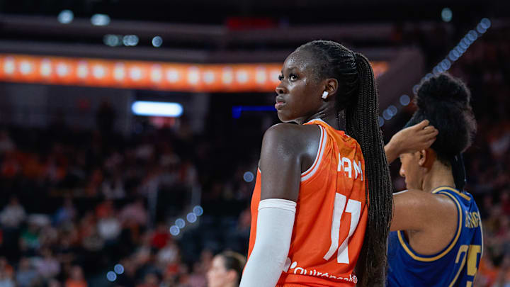 Awa Fam of Valencia basket seen in action during the...