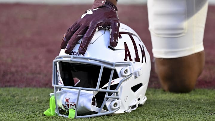 A detail view of Texas A&M Aggies safety Bryce Anderson helmet prior to the game against the Florida Gators at Kyle Field. A detail view of Texas A&M Aggies safety Bryce Anderson helmet prior to the game against the Florida Gators at Kyle Field.