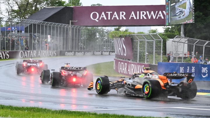 Jun 9, 2024; Montreal, Quebec, CAN; Mercedes driver George Russell (GBR) leads the race at the exit of the Senna turn during the Canadien Grand Prix at Circuit Gilles Villeneuve. Mandatory Credit: David Kirouac-USA TODAY Sports Jun 9, 2024; Montreal, Quebec, CAN; Mercedes driver George Russell (GBR) leads the race at the exit of the Senna turn during the Canadien Grand Prix at Circuit Gilles Villeneuve. Mandatory Credit: David Kirouac-USA TODAY Sports