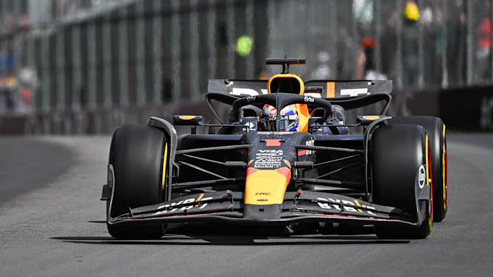 Jun 9, 2024; Montreal, Quebec, CAN; Red Bull Racing driver Max Verstappen (NED) races during the Canadian Grand Prix at Circuit Gilles Villeneuve. Mandatory Credit: David Kirouac-USA TODAY Sports Jun 9, 2024; Montreal, Quebec, CAN; Red Bull Racing driver Max Verstappen (NED) races during the Canadian Grand Prix at Circuit Gilles Villeneuve. Mandatory Credit: David Kirouac-USA TODAY Sports