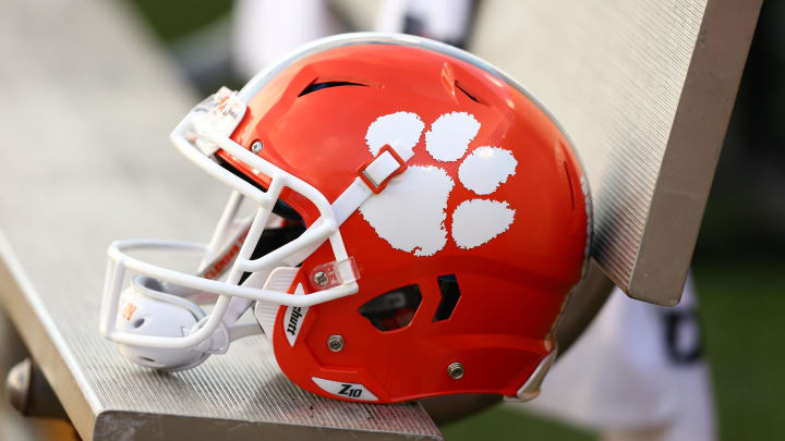 Oct 6, 2018; Winston-Salem, NC, USA; A Clemson Tigers helmet sits on the bench during the game against the Wake Forest Demon Deacons at BB&T Field.