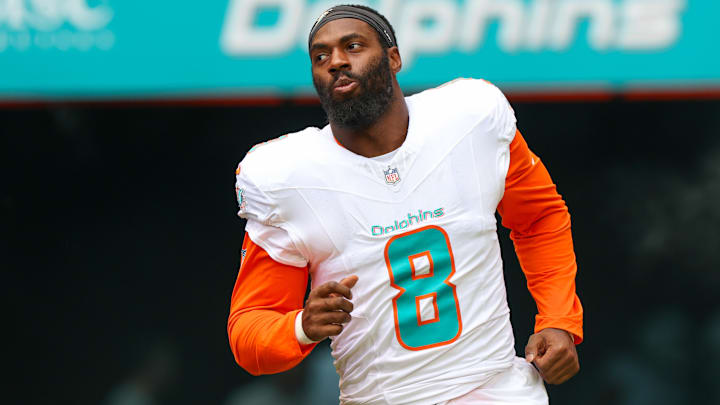Sep 14, 2025; Miami Gardens, Florida, USA; Miami Dolphins linebacker Matthew Judon (8) is introduced for a game against the New England Patriots at Hard Rock Stadium.