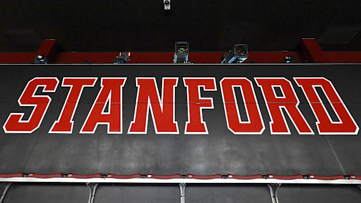 Feb 10, 2024; Stanford, California, USA; A  general view of the center court television camera well at Maples Pavilion before the game between the Stanford Cardinal and the USC Trojans at Maples Pavilion. Mandatory Credit: Robert Edwards-Imagn Images