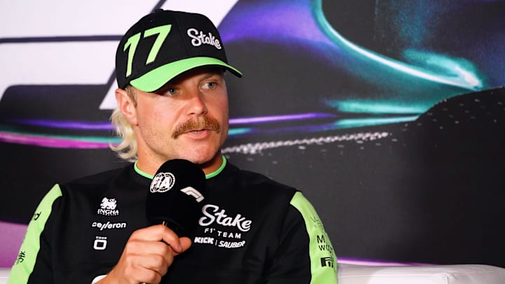 May 2, 2024; Miami Gardens, Florida, USA;  Kick Sauber driver Valtteri Bottas (77) addresses the