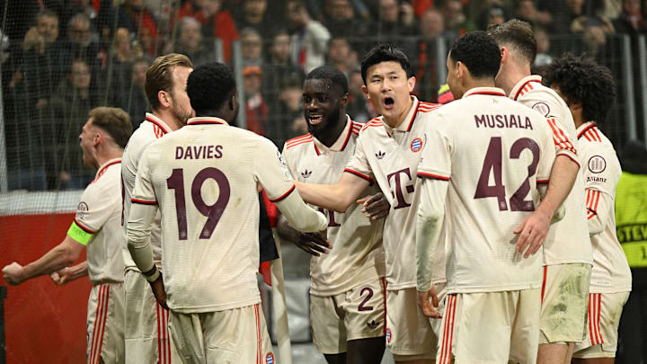 Bayern Munich players celebrating against Bayer Leverkusen on Tuesday.