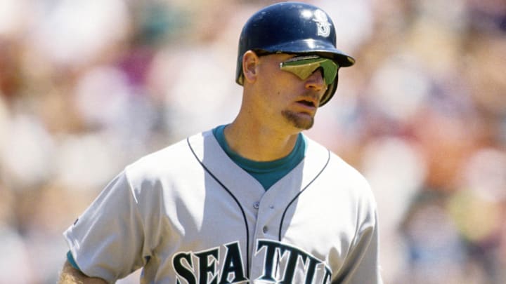 1993, Oakland, CA, USA; FILE PHOTO; Seattle Mariners right fielder Jay Buhner in action against the Oakland Athletics at the Oakland Coliseum during the 1993 season. Mandatory Credit: RVR Photos-Imagn Images