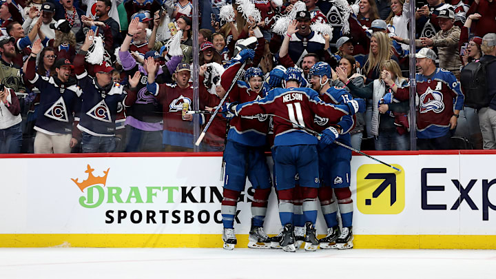 Colorado Avalanche captain Gabe Landeskog was mobbed by teammates as he scored his first goal in over 1,000 games away from the NHL.