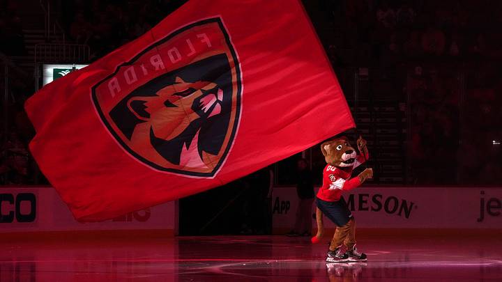 Nov 9, 2022; Sunrise, Florida, USA; against the Florida Panthers mascot Stanley C. Panther skates on the ice prior to the game between the Florida Panthers and the Carolina Hurricanes at FLA Live Arena. Mandatory Credit: Jasen Vinlove-USA TODAY Sports Nov 9, 2022; Sunrise, Florida, USA; against the Florida Panthers mascot Stanley C. Panther skates on the ice prior to the game between the Florida Panthers and the Carolina Hurricanes at FLA Live Arena. Mandatory Credit: Jasen Vinlove-USA TODAY Sports