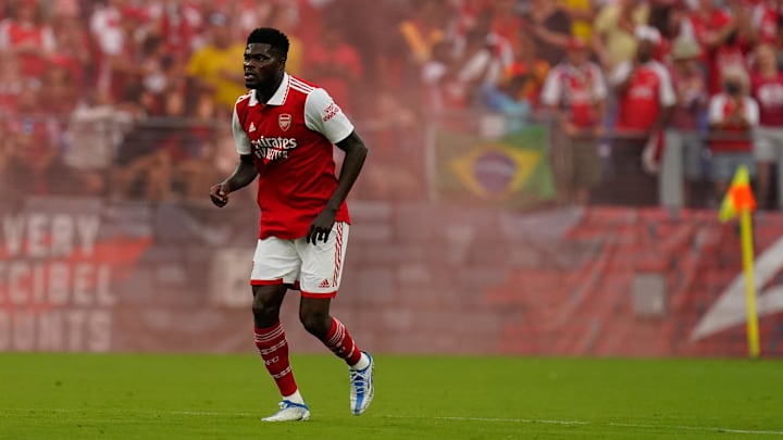 Jul 16, 2022; Baltimore, Maryland, USA; Arsenal midfielder Thomas Partey (5) on the field dduring