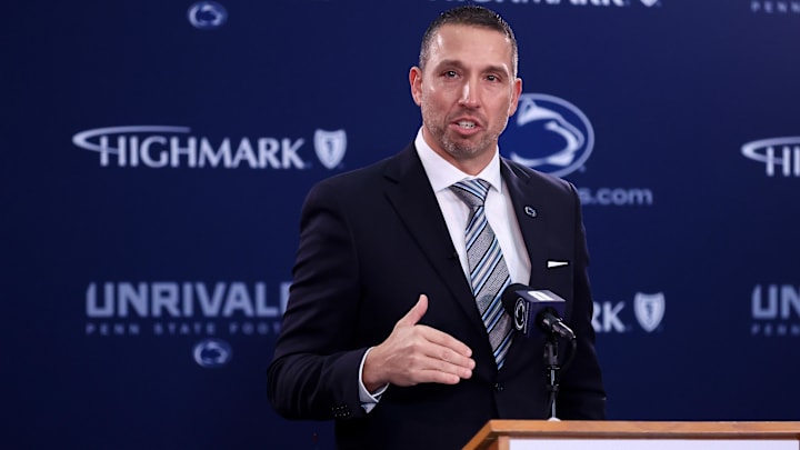 Dec 8, 2025; University Park, PA, USA; Matt Campbell is announced as the Penn State Nittany Lions new head coach during a press conference at the Beaver Stadium Press Room.