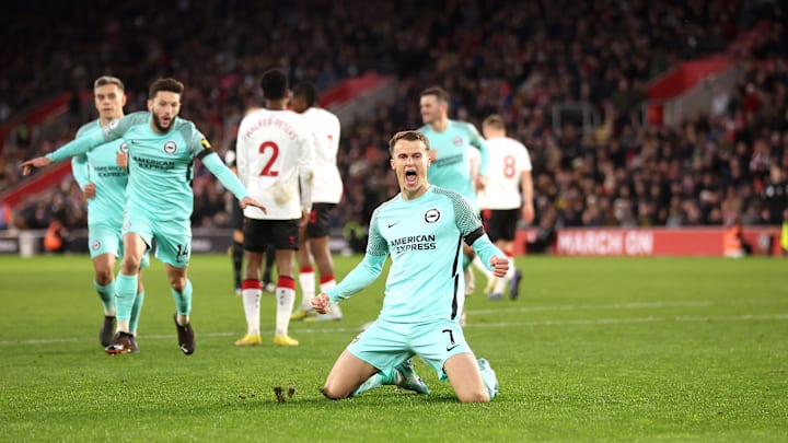 Solly March celebrates his banger against Southampton