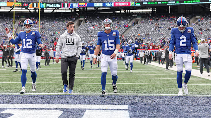 The New York Giants current quarterbacks :Tommy DeVito (15),  Drew Lock (2), and Tim Boyle (12).