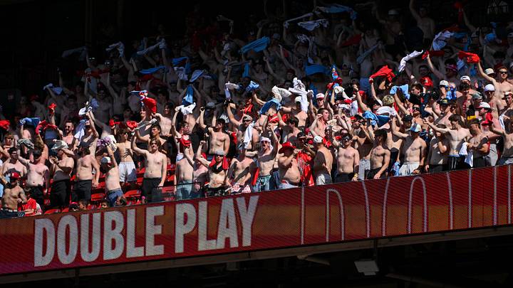 May 17, 2026; St. Louis, Missouri, USA; A group of shirtless fans react after a the St. Louis Cardinals completed a double play against the Kansas City Royals during the ninth inning at Busch Stadium. Mandatory Credit: Jeff Curry-Imagn Images May 17, 2026; St. Louis, Missouri, USA; A group of shirtless fans react after a the St. Louis Cardinals completed a double play against the Kansas City Royals during the ninth inning at Busch Stadium. Mandatory Credit: Jeff Curry-Imagn Images