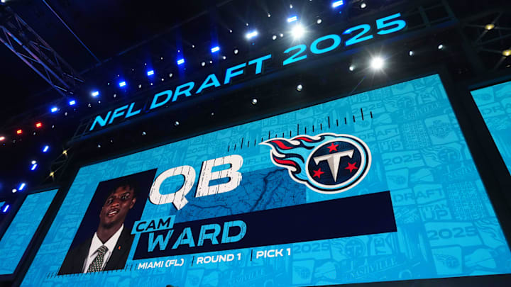 Apr 24, 2025; Green Bay, WI, USA; Miami Hurricanes quarterback Cam Ward is selected as the No. 1 pick by the Tennessee Titans during the NFL Draft at Lambeau Field. Mandatory Credit: Kirby Lee-Imagn Images Apr 24, 2025; Green Bay, WI, USA; Miami Hurricanes quarterback Cam Ward is selected as the No. 1 pick by the Tennessee Titans during the NFL Draft at Lambeau Field. Mandatory Credit: Kirby Lee-Imagn Images