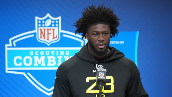 Feb 26, 2025; Indianapolis, IN, USA; Georgia linebacker Jalon Walker (LB28) during the 2025 NFL Scouting Combine at the Indiana Convention Center. Mandatory Credit: Kirby Lee-Imagn Images