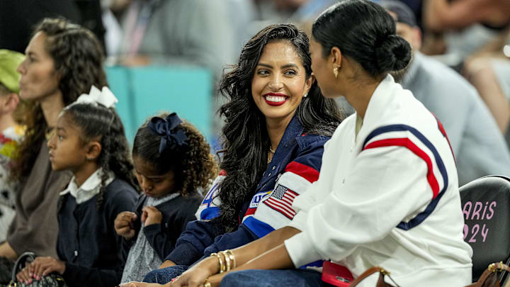 Vanessa Bryant and family watch a women's basketball semifinal game during the Paris 2024 Olympic Summer Games at Accor Arena. Vanessa Bryant and family watch a women's basketball semifinal game during the Paris 2024 Olympic Summer Games at Accor Arena.