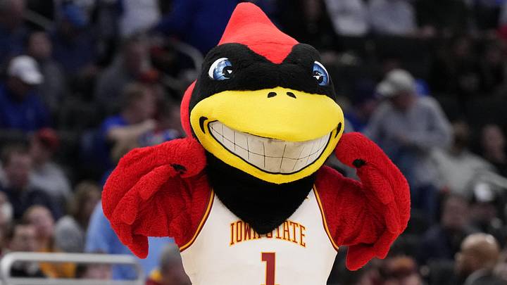 Mar 23, 2025; Milwaukee, WI, USA;  Iowa State Cyclones mascot performs during the first half in the second round of the NCAA Tournament against the Mississippi Rebels at Fiserv Forum.