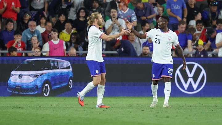 Tim Ream and Folarin Balogun during the USMNT's friendly win over Japan.