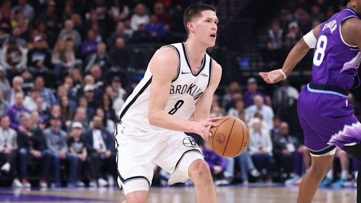 Jan 30, 2026; Salt Lake City, Utah, USA; Brooklyn Nets guard Egor Demin (8) steps back to shoot against the Utah Jazz during the first half at Delta Center. Mandatory Credit: Rob Gray-Imagn Images Jan 30, 2026; Salt Lake City, Utah, USA; Brooklyn Nets guard Egor Demin (8) steps back to shoot against the Utah Jazz during the first half at Delta Center. Mandatory Credit: Rob Gray-Imagn Images