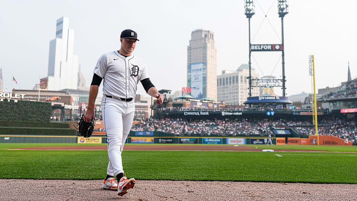 Detroit Tigers pitcher Tarik Skubal (29) walks off the field before the beginning of the game against Chicago Cubs at Comerica Park in Detroit on Friday, June 6, 2025.