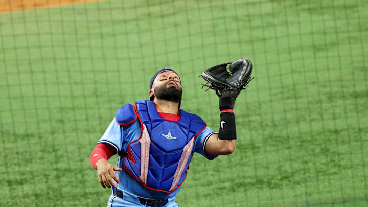 May 28, 2025; Arlington, Texas, USA; Toronto Blue Jays catcher Ali Sanchez (20) makes a catch during the eighth inningagainst the Texas Rangers at Globe Life Field. Mandatory Credit: Kevin Jairaj-Imagn Images May 28, 2025; Arlington, Texas, USA; Toronto Blue Jays catcher Ali Sanchez (20) makes a catch during the eighth inningagainst the Texas Rangers at Globe Life Field. Mandatory Credit: Kevin Jairaj-Imagn Images