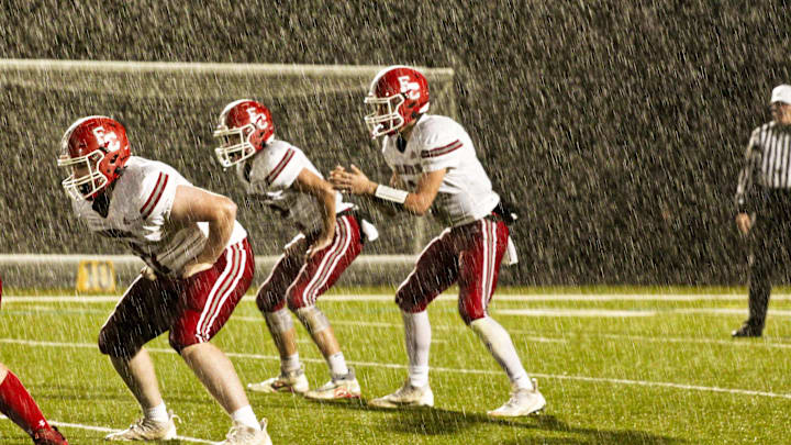 Fort Cherry quarterback Matt Sieg calls for the snap against Rochester during the Nov. 11 WPIAL Class 1A quarterfinal matchup at South Fayette High School.