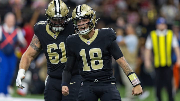 New Orleans Saints quarterback Spencer Rattler (18) New Orleans Saints quarterback Spencer Rattler (18)