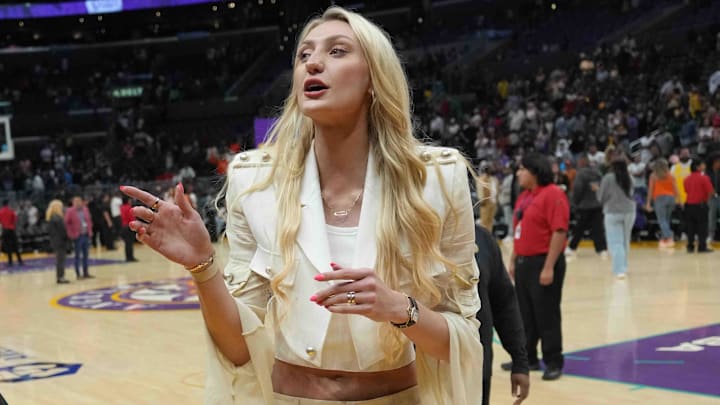 LA Sparks injured forward Cameron Brink leaves the floor after the game against the Las Vegas Aces at Crypto.com Arena.