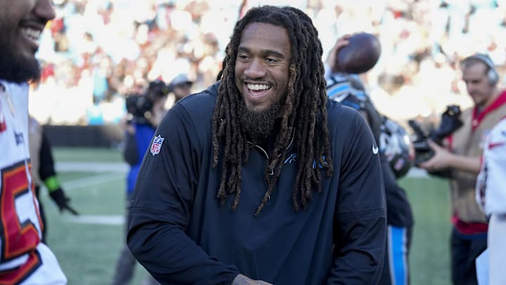 Carolina Panthers linebacker Shaq Thompson after the second half against the Tampa Bay Buccaneers.