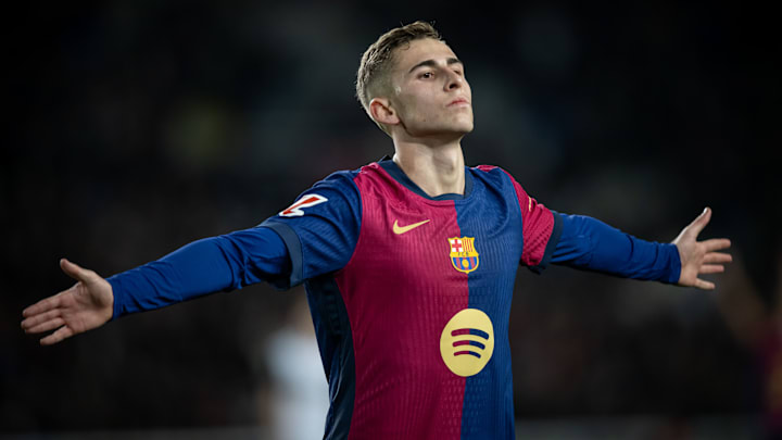 Fermin Lopez (FC Barcelona) celebrates a goal during a La...