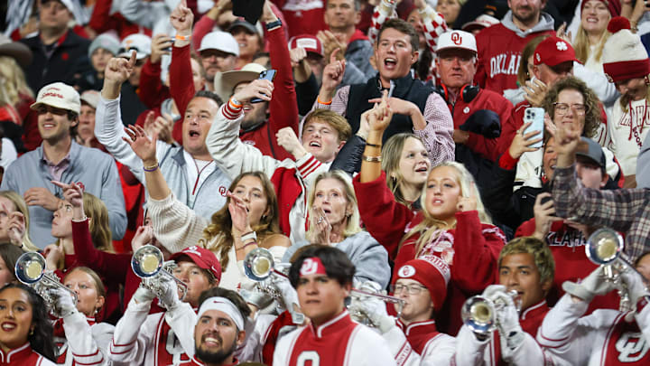 Oklahoma Sooners fans celebrate after defeating the Tennessee Volunteers at Neyland Stadium. 