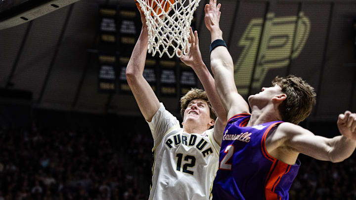 Purdue Boilermakers center Daniel Jacobsen (12) shoots the ball 