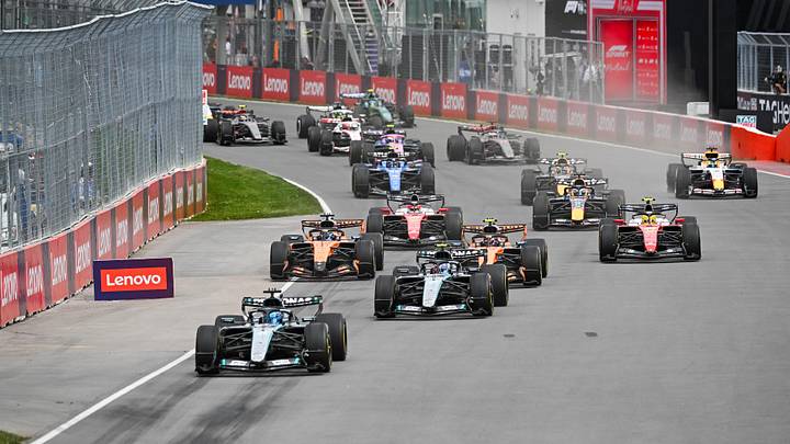 May 23, 2026; Montreal, Quebec, CANADA; Mercedes driver George Russell (63) leads the start of the sprint race of the Lenovo Grand Prix Du Canada at Circuit Gilles-Villeneuve. Mandatory Credit: David Kirouac-Imagn Images May 23, 2026; Montreal, Quebec, CANADA; Mercedes driver George Russell (63) leads the start of the sprint race of the Lenovo Grand Prix Du Canada at Circuit Gilles-Villeneuve. Mandatory Credit: David Kirouac-Imagn Images