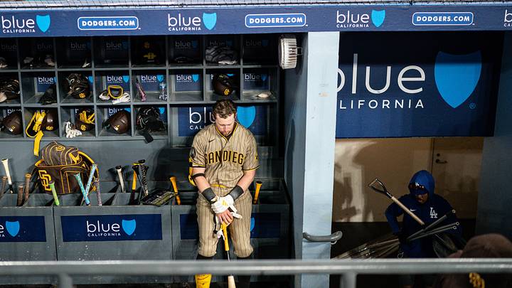 Jul 3, 2026; Los Angeles, California, USA; San Diego Padres second baseman Jake Cronenworth (9) reacts after losing against the Los Angeles Dodgers at Dodger Stadium. Mandatory Credit: Jon Endow-Imagn Images Jul 3, 2026; Los Angeles, California, USA; San Diego Padres second baseman Jake Cronenworth (9) reacts after losing against the Los Angeles Dodgers at Dodger Stadium. Mandatory Credit: Jon Endow-Imagn Images