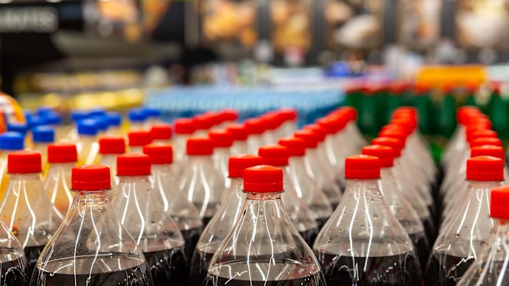 Sodas lined up in a store