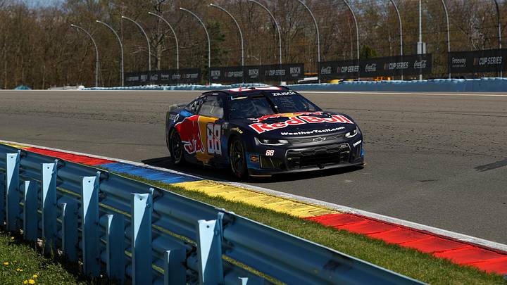 May 10, 2026; Watkins Glen, New York, USA; NASCAR Cup Series driver Connor Zilisch (88) races during the Go Bowling at The Glen at Watkins Glen International. Mandatory Credit: Matthew O'Haren-Imagn Images