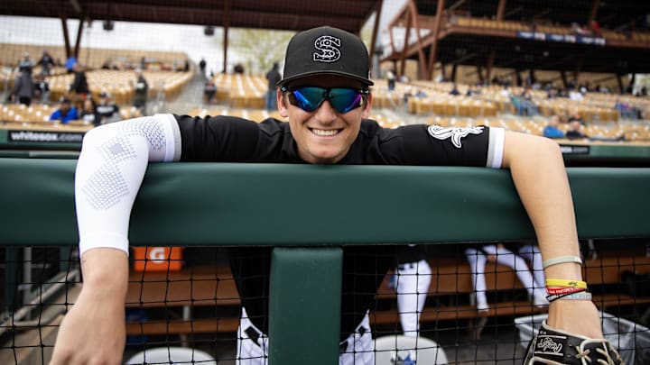 Chicago White Sox infielder Colson Montgomery against the Cleveland Guardians during a spring training game at Camelback Ranch-Glendale in Arizona in 2023. Chicago White Sox infielder Colson Montgomery against the Cleveland Guardians during a spring training game at Camelback Ranch-Glendale in Arizona in 2023.