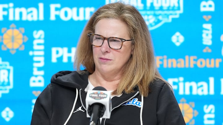 Apr 2, 2026; Phoenix, AZ, USA; UCLA Bruins head coach Cori Close during press conference prior to a 2026 NCAA Final Four women's basketball semifinal at Mortgage Matchup Center. Mandatory Credit: Kirby Lee-Imagn Images Apr 2, 2026; Phoenix, AZ, USA; UCLA Bruins head coach Cori Close during press conference prior to a 2026 NCAA Final Four women's basketball semifinal at Mortgage Matchup Center. Mandatory Credit: Kirby Lee-Imagn Images