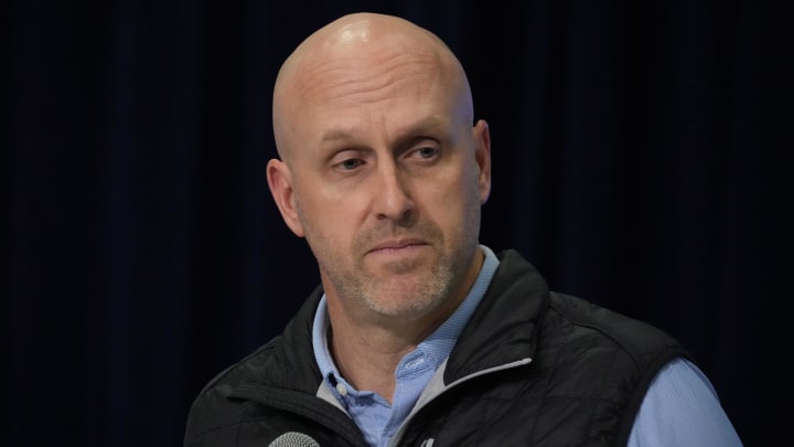 Feb 27, 2024; Indianapolis, IN, USA; Arizona Cardinals general manager Monti Ossenfort speaks during Feb 27, 2024; Indianapolis, IN, USA; Arizona Cardinals general manager Monti Ossenfort speaks during