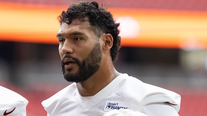 Jul 24, 2025; Glendale, AZ, USA; Arizona Cardinals linebacker Zaven Collins during training camp at State Farm Stadium. Mandatory Credit: Mark J. Rebilas-Imagn Images