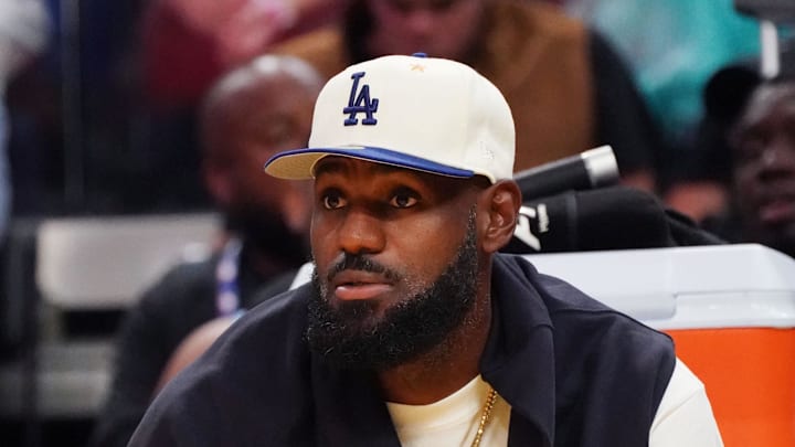 Oct 5, 2025; San Francisco, California, USA;  Los Angeles Lakers forward LeBron James (23) watches the action against the Golden State Warriors in the second quarter at Chase Center. Mandatory Credit: David Gonzales-Imagn Images