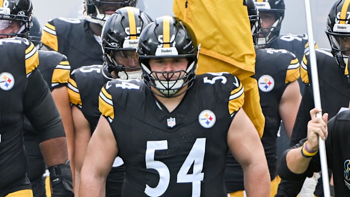 Oct 12, 2025; Pittsburgh, Pennsylvania, USA; Pittsburgh Steelers center Zach Frazier (54)  takes the field for a game against the Cleveland Browns at Acrisure Stadium. Mandatory Credit: Barry Reeger-Imagn Images